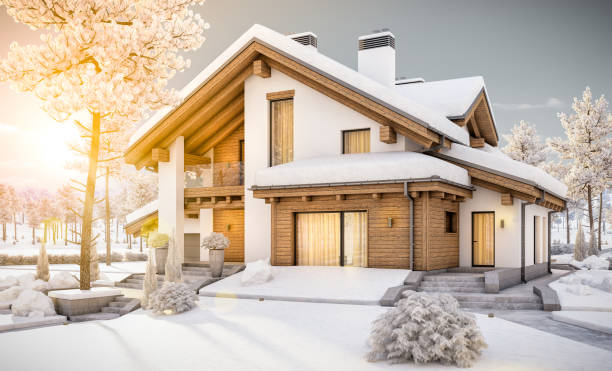 istock 3d rendering of modern cozy house in chalet style 876697326