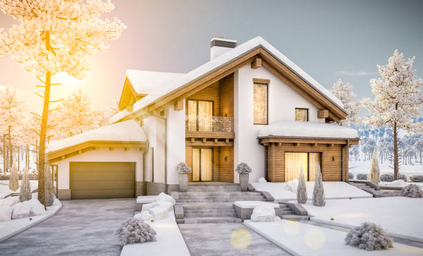 istock 3d rendering of modern cozy house in chalet style 876697520