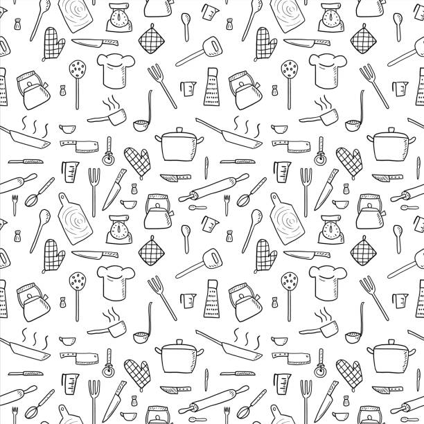 ilustrações de stock, clip art, desenhos animados e ícones de kitchenware background - chefe de cozinha