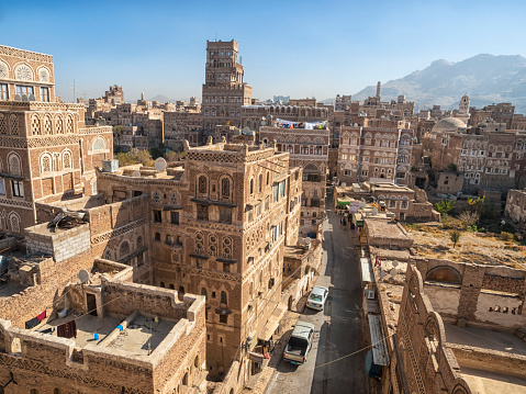 Sanaa, capital city of Yemen, with mystical architecture, Mystical. Sana'a is one of the world's oldest cities, with rich history, narrow streets lined with centuries-old buildings. It retained its historic charm. Yemen.