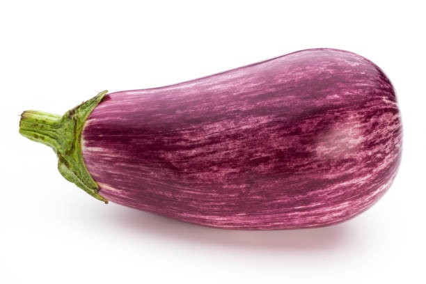 istock Fresh eggplants, aubergine on a white background. 876707310