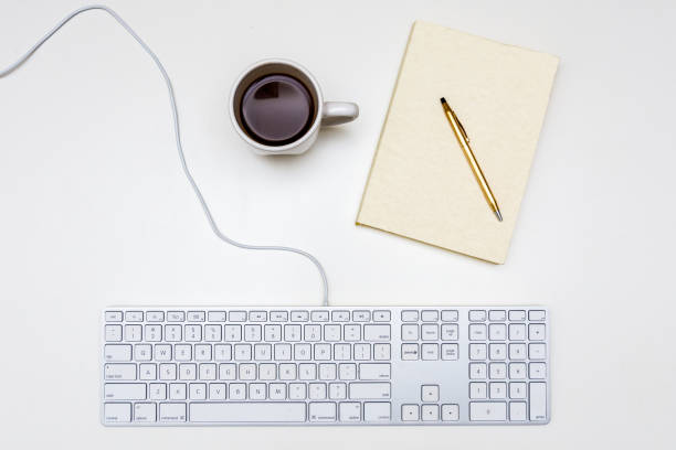 istock White Desk Office Notebook Glasses Keyboard From Above Flat Lay Room for Text Coffee Freelancer Minimalism 876712656
