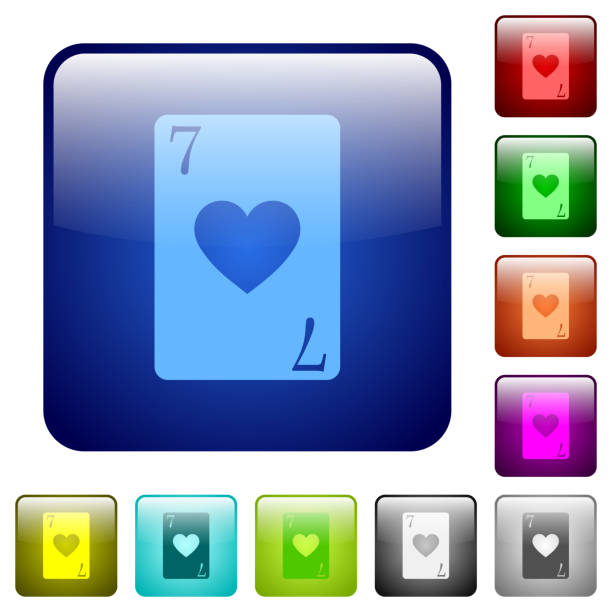 ilustrações de stock, clip art, desenhos animados e ícones de seven of hearts card color square buttons - rummy leisure games number color image