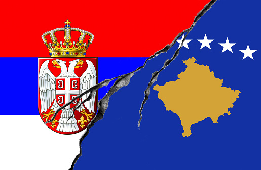 Serbian and Kosovo flag, conflict concept
