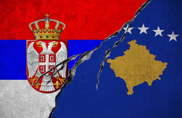 istock Serbian and Kosovo flag, conflict concept 876740862