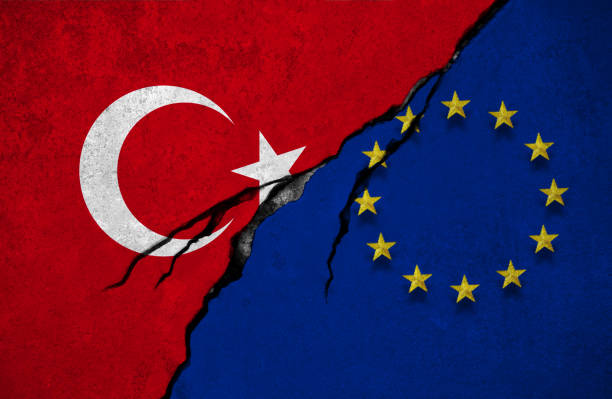 istock Turkish and European Union flag, conflict concept 876740922
