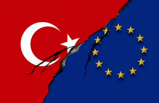 istock Turkish and European Union flag, conflict concept 876740928