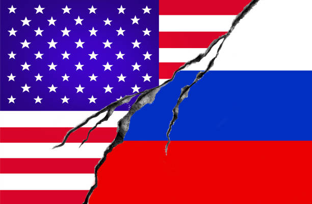 istock USA and Russian flag, conflict concept 876741072