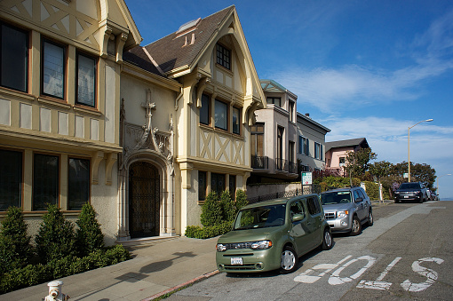 San Francisco,California,USA - March 30, 2013 Painted houses along Fillmore Street