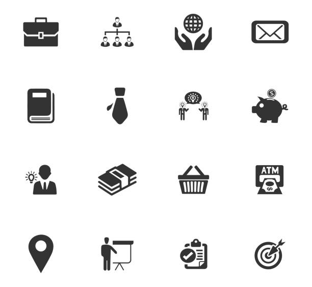 Business icons set Business icons set and symbols for web user interface entrepreneur stock illustrations