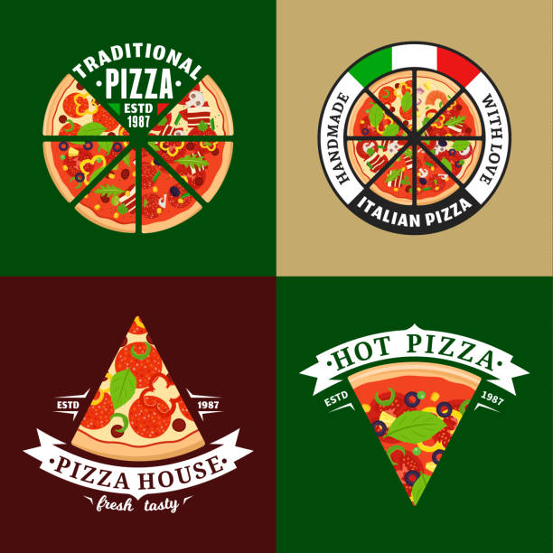 Vector pizza logo Vector pizza logo and design elements for pizzeria, menu, packaging, branding and identity pizza place stock illustrations