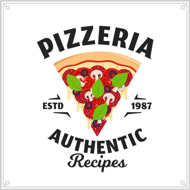 Vector pizzeria logo Vector pizza logo for pizzeria, menu, packaging, branding and identity pizza place stock illustrations