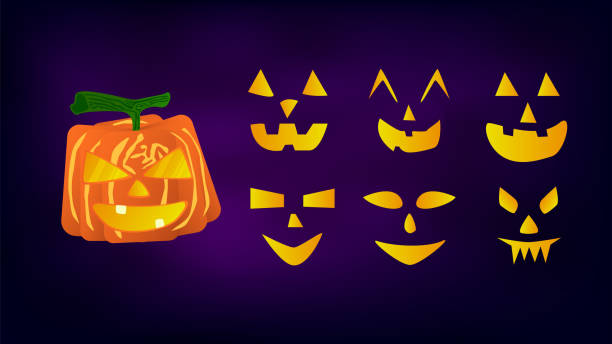 istock Face of pumpkin on purple background for halloween day. 876774016