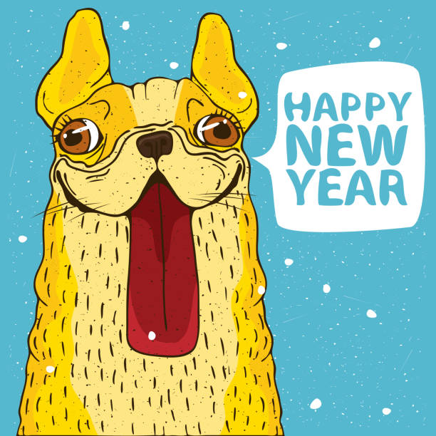 istock Smiling yellow dog and Bubble Happy New Year 876774054