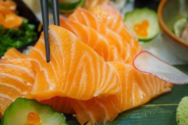 istock fresh salmon slice sashimi set Japanese style 876774088