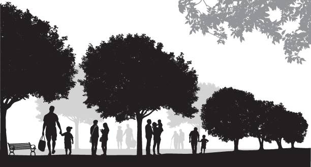 ilustrações, clipart, desenhos animados e ícones de parques de verão - tree silhouette meadow horizon over land