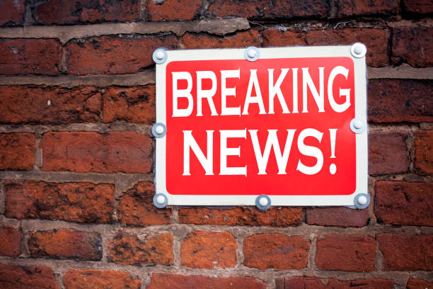 istock Hand writing text caption inspiration showing Breaking News concept meaning Newspaper Breaking News written on old announcement road sign with background and copy space 876793252
