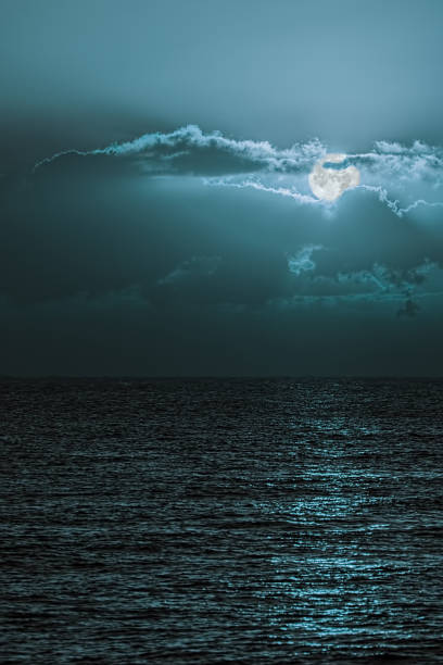 istock Romantic moonscape over tranquil sea. Turquoise blue moon sky. 876793836
