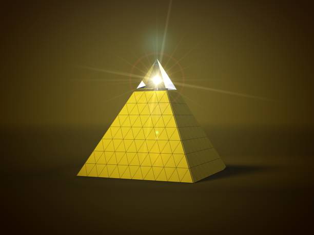 istock pyramid with glass part on top and light beam into glass part. 3d illustration 876798742