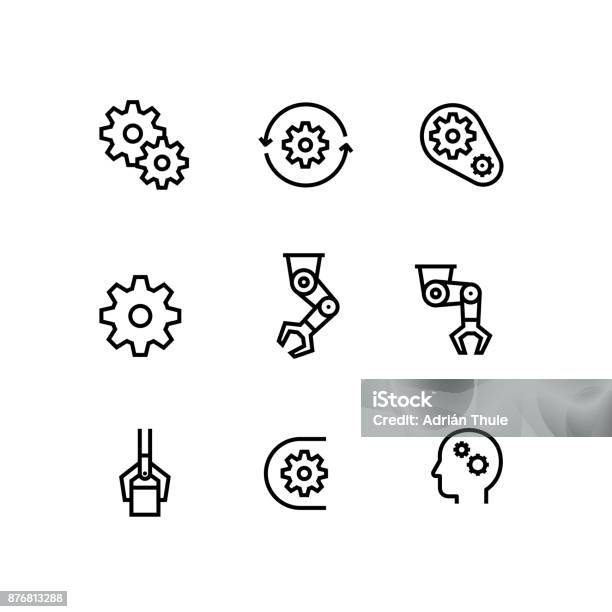 Vetores de Automação Fabricação Engenheiro Ícone De Engrenagem De Produção Definido e mais imagens de Ícone de Computador