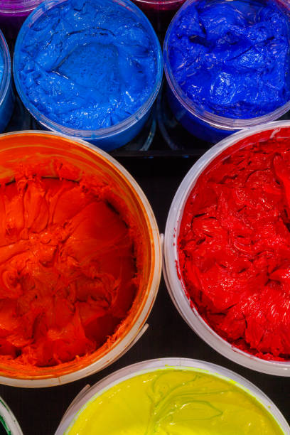 istock top view of Plastisol ink in white plastic cans 876816358