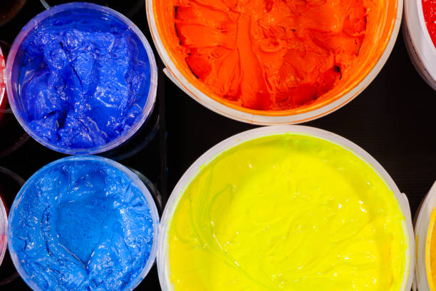 istock top view of Plastisol ink in white plastic cans 876816376