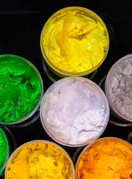 istock top view of Plastisol ink in white plastic cans 876816378