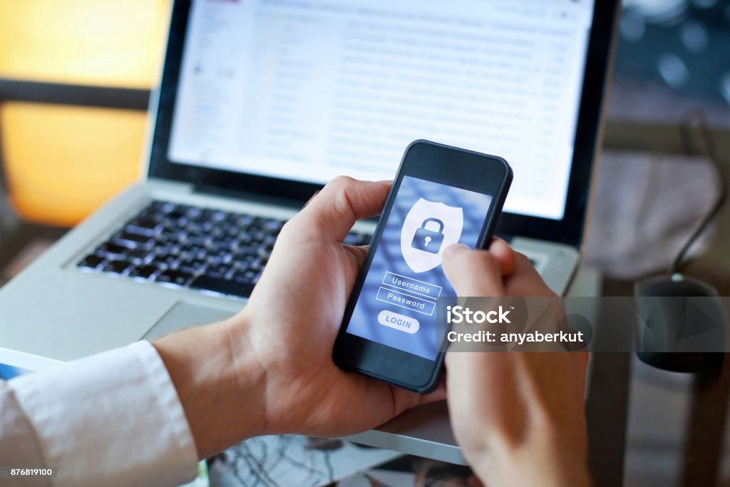 data security concept, login and password data security concept, mobile application access, login and password Security Stock Photo