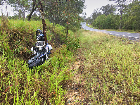 Motorcycle Crash into tree on wet road - Australia