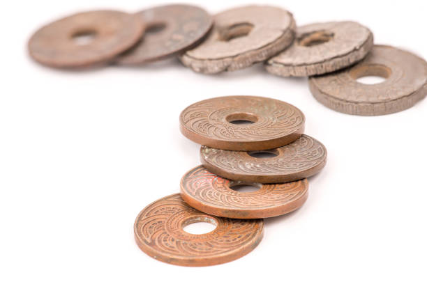 istock Old Ancient Coins Of Thailand isolated on white background 876826304