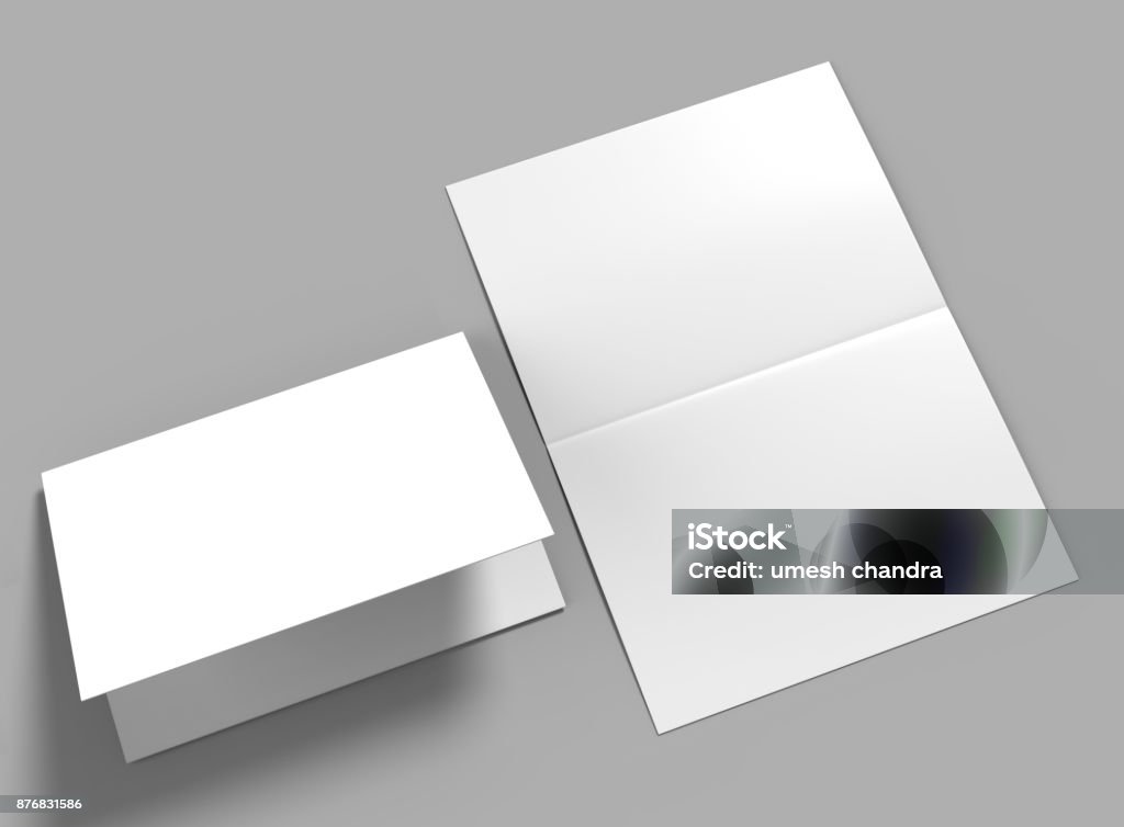 Semidesnuda folleto horizontal en blanco plantilla blanca para mock up y diseño de presentación. Ilustración 3D. - Foto de stock de Tarjeta de felicitación libre de derechos