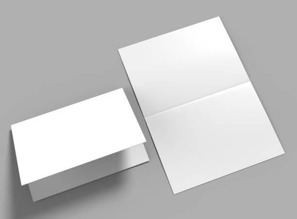 modello bianco bianco brochure orizzontale semipiegato per il modello di beffardo e presentazione. illustrazione 3d. - cartolina di auguri foto e immagini stock