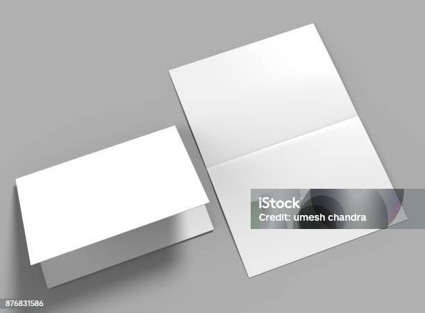 Halffold Horizontal Brochure Blank White Template For Mock Up And Presentation Design 3d Illustration Stock Photo - Download Image Now