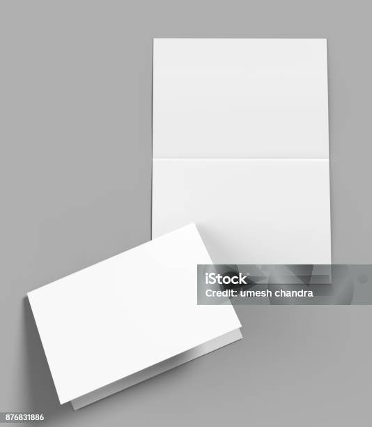 Modello Bianco Bianco Brochure Orizzontale Semipiegato Per Il Modello Di Beffardo E Presentazione Illustrazione 3d - Fotografie stock e altre immagini di Cartolina di auguri