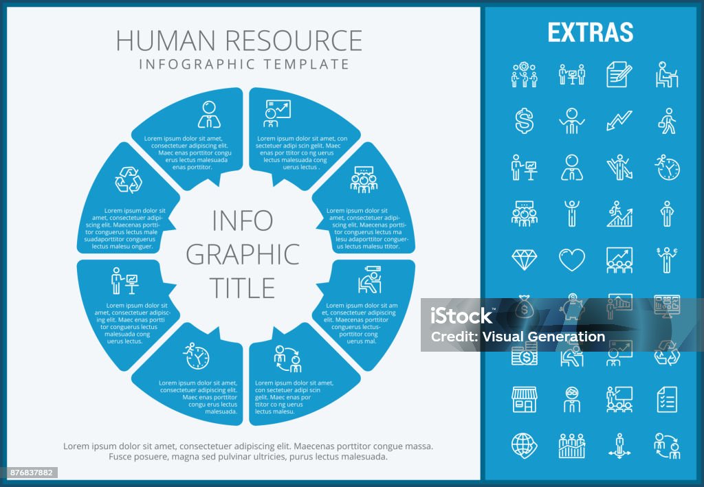 Human resource infographic template and elements Human resource infographic template, elements and icons. Infograph includes customizable circular diagram, line icon set with human resources manager, employee, business worker, corporate leader etc. New Hire stock vector