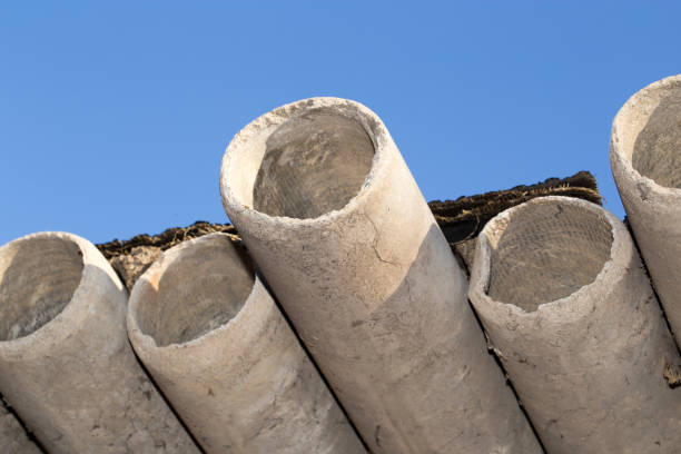 istock asbestos cement pipes against the blue sky 876841190