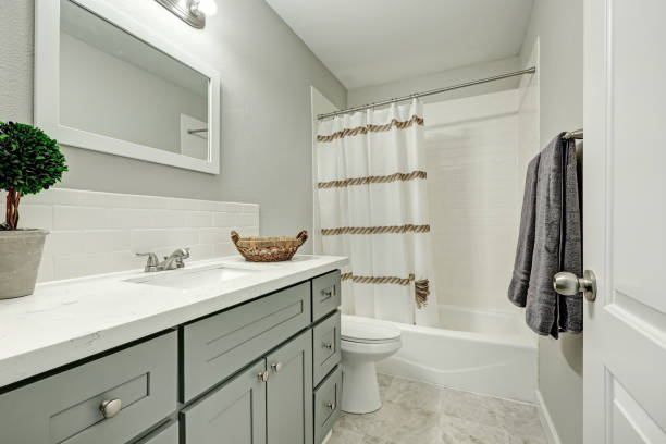 istock New bathroom interior boasts marble counter top 876844482
