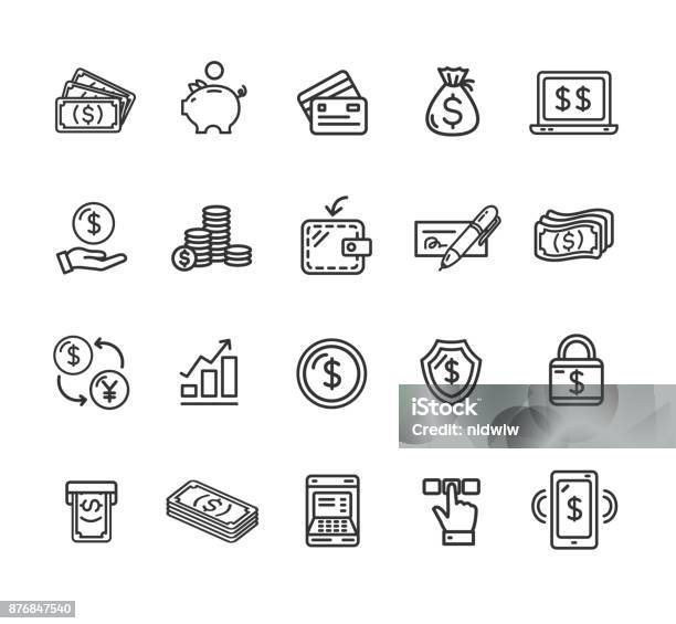 Money Finance Symbols And Signs Black Thin Line Icon Set Vector Stock Illustration - Download Image Now