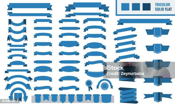 Vecteur Série De Tricolor Plat Bannières Ruban Long Et Court Tendance Couleur Bleue Vecteurs libres de droits et plus d'images vectorielles de Ruban - Mercerie