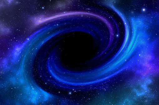 Black hole with stars and nebula somewhere in deep space - fantastic universe concept