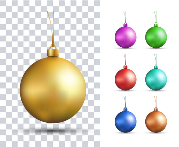 illustrazioni stock, clip art, cartoni animati e icone di tendenza di set di palle di natale multicolori realistiche vettoriali - ball christmas
