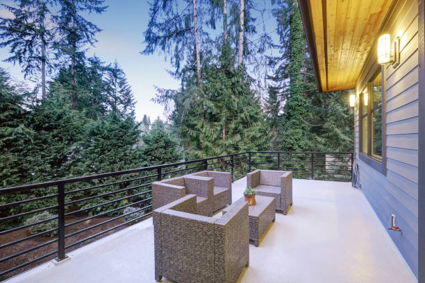 istock Spacious deck of Luxurious new construction home 876861718