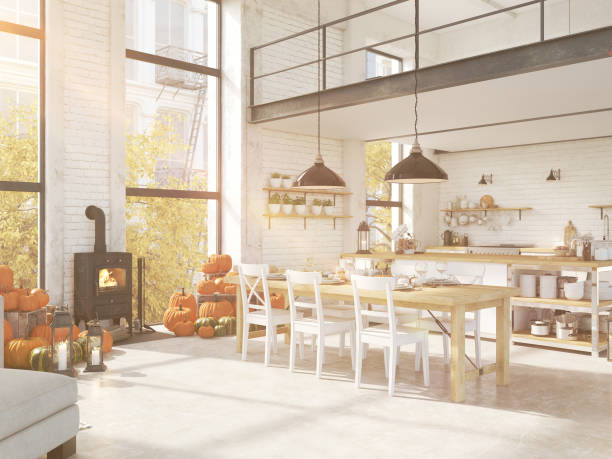 istock nordic kitchen in an apartment. 3D rendering. thanksgiving concept. 876865364
