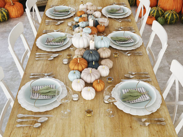 istock top view nordic kitchen in an apartment. 3D rendering. thanksgiving concept. 876865430
