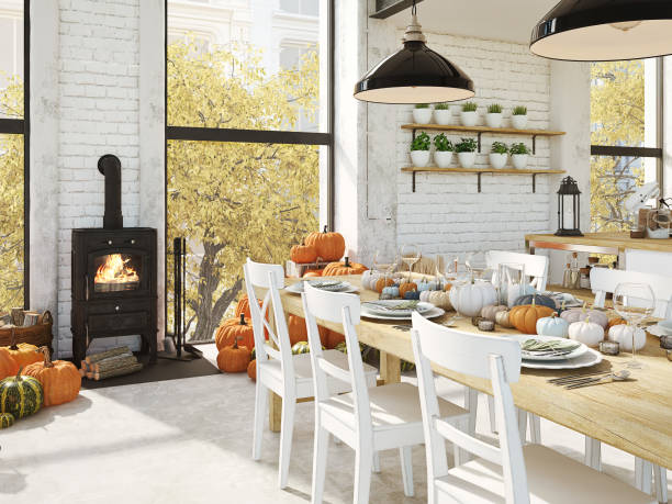 istock nordic kitchen in an apartment. 3D rendering. thanksgiving concept. 876865502