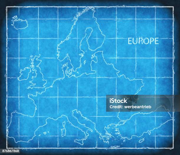 European Map Blue Simple Europe Map Blue Print Artwork Illustration Silhouette Stock ...