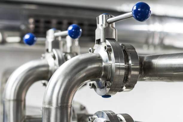 istock Ball valves made of stainless steel 876873584