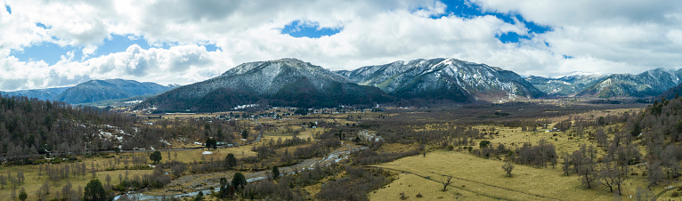 Aerial View of Lonquimay River Valley in Chile Andes