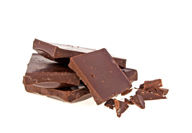 istock Heap of broken pieces of chocolate on white background 876877552