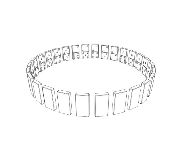 istock Circle of dominoes. Isolated on white background. Vector outline illustration. 876880852